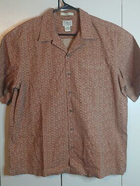 L.L. Bean Men's Large Brown Geometric Design Button-up Shirt (0840B3)